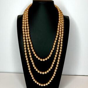 Joan Rivers Soft Peach Pearl Opera Length Necklace 74”